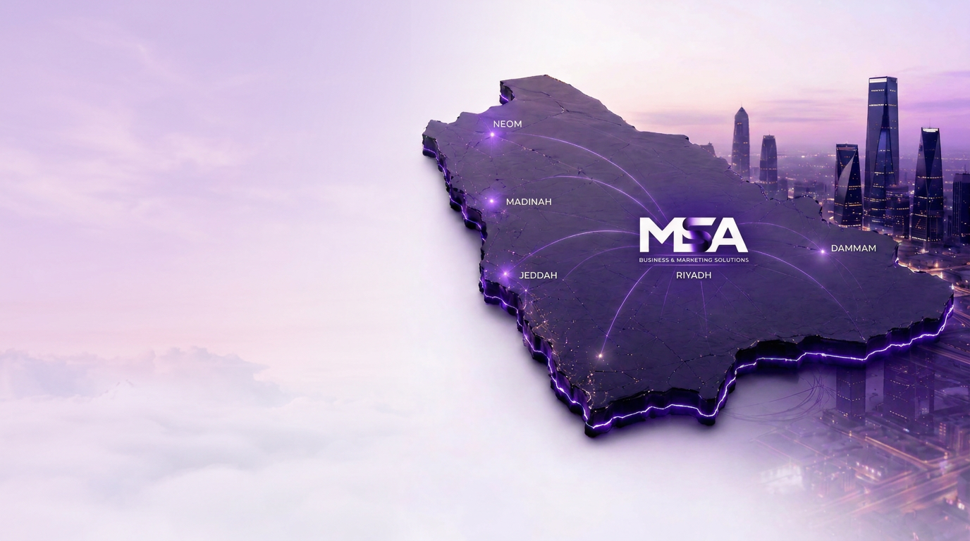 MSA Solutions — Saudi Arabia market-entry and marketing partner, Riyadh skyline with Kingdom map